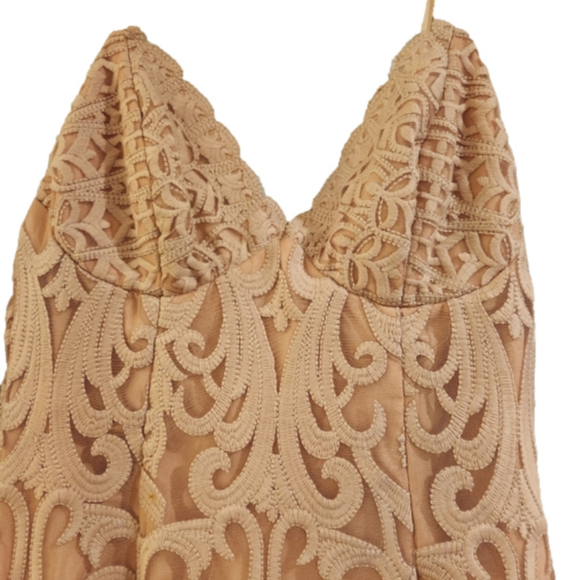 Bardot S 6 Gia Lace Pencil Midi Dress Spaghetti Strap Latte Pink Embroidered - Picture 3 of 12